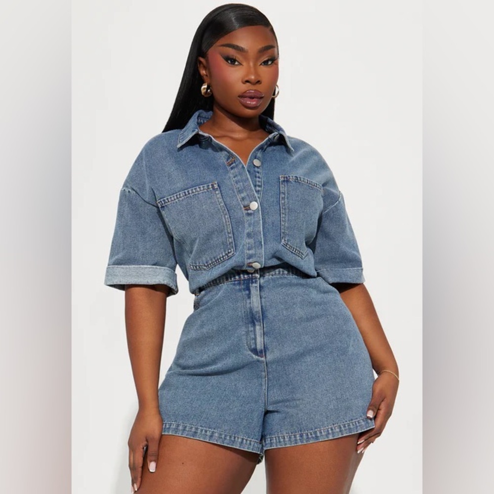 3x Fashion Nova Blue Denim Romper